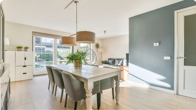 A sunlit dining room 