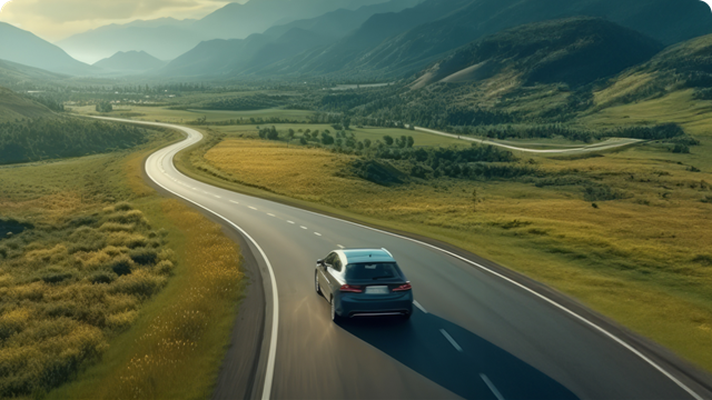 Car driving on the open road